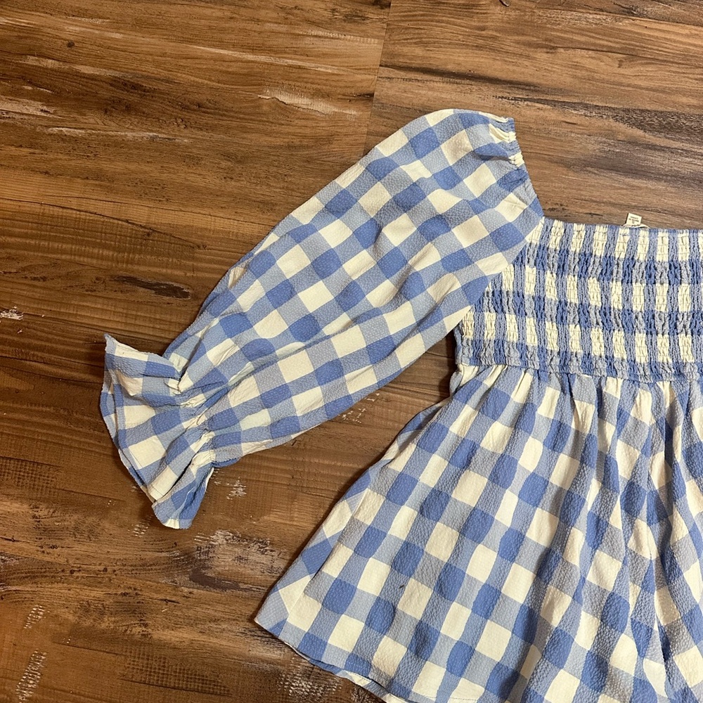 Entro Blue and White Gingham Square Neck Peplum Top - Picture 5 of 9